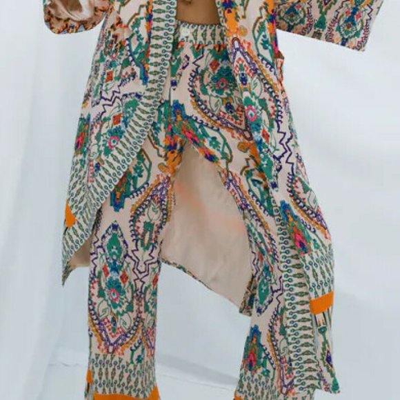 ZARA Boho Printed Flared Wide Leg High Waisted Trousers Pants NWT RRP$109 - Picture 10 of 16